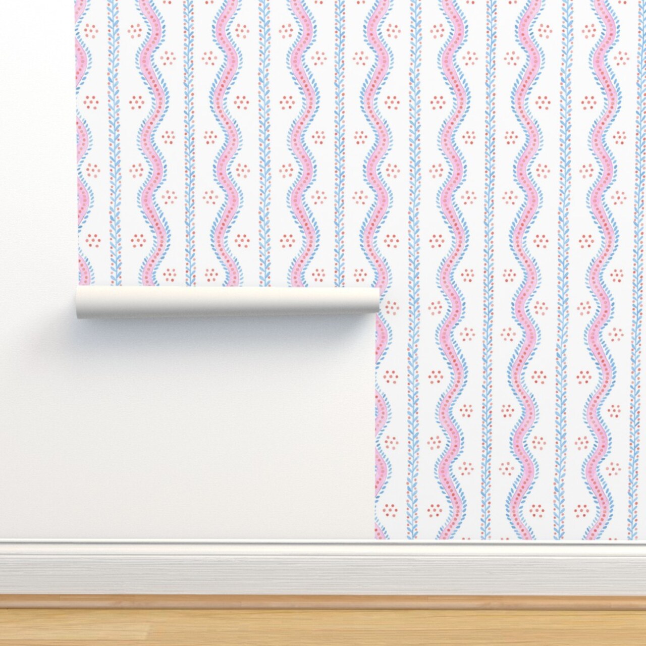 Pink Stripe Watercolor Bubblegum Traditional Classic Curved Custom Removable Wallpaper by Spoonflower Peel & Stick Wallpaper 2FT Wide